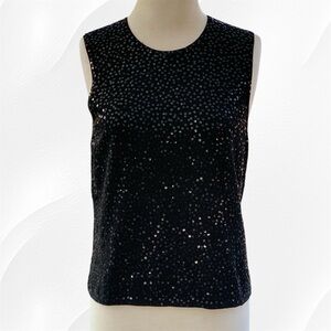 Jones New York Shimmery Black Sequin Sleeveless Knit Tank Top ~ Women’s Medium